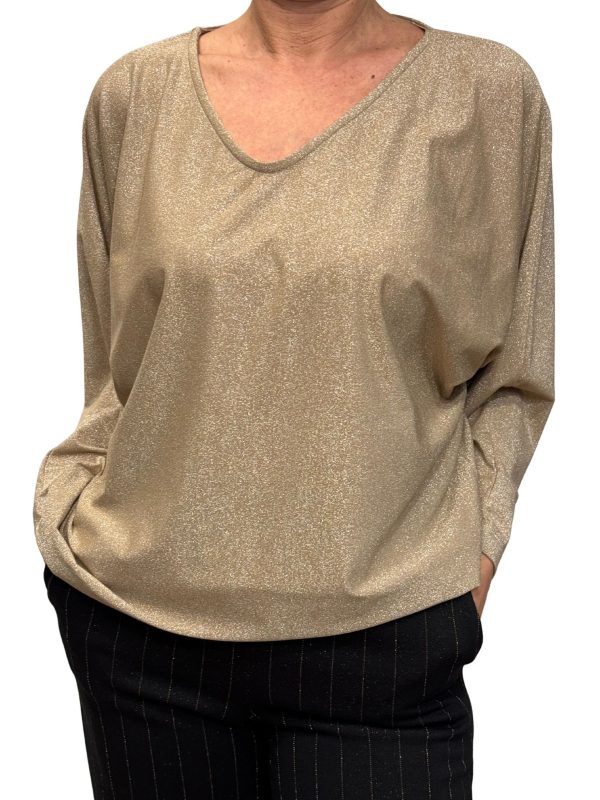 Maglia lurex base oro e bronzo collo ampio calda viscosa