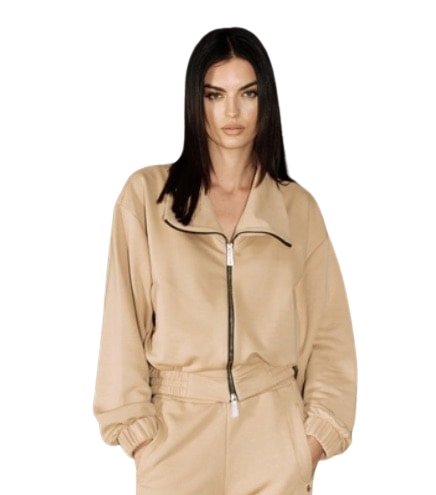Bomber in cotone corto, con zip e colletto ampio