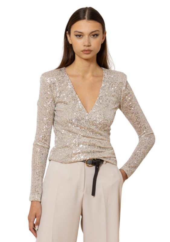 Casacca in paillettes, con incrocio sul seno