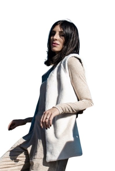 Gilet, in eco-pelliccia rifinito in lurex