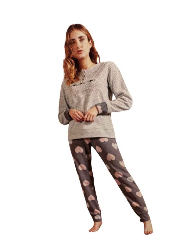 Pigiama donna serafino, in jacquard, grigio chiaro