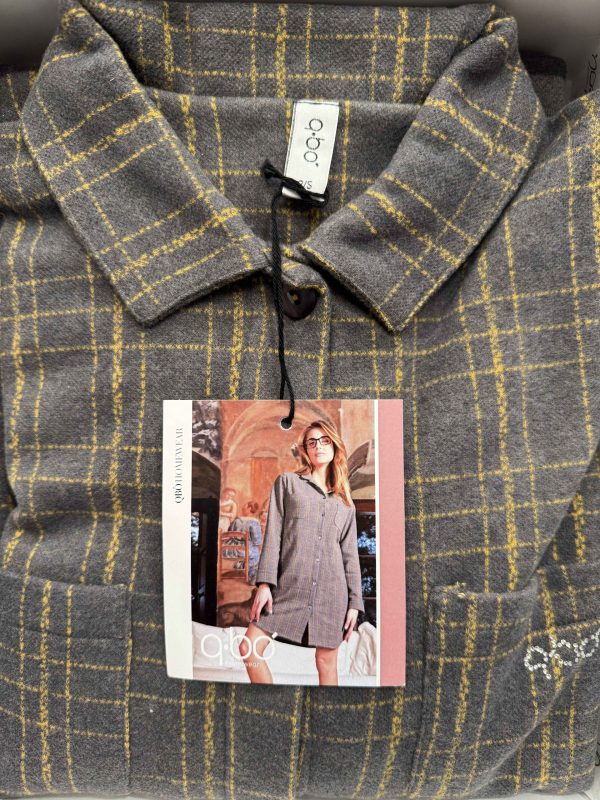 Camicione da notte in jacquard, aperto davanti, con colletto