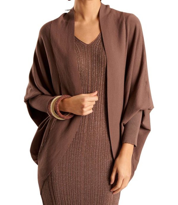 Cardigan aperto, con bordatura a costine e retro stondato