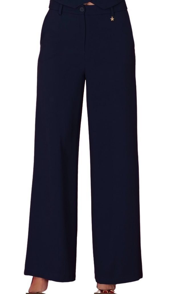 Completo cady blu con pantalone palazzo e giacca modello over