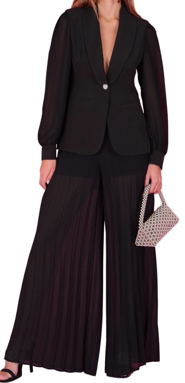 Completo nero giacca ad un bottone pantalone palazzo