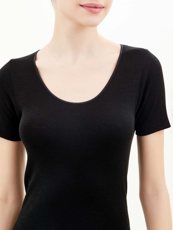 Maglia intima donna, mezza manica, cotone sulla pelle e lana fuori, Bio Ragno
