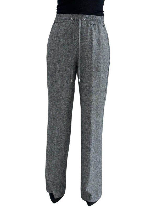 Pantalone palazzo misto lino e viscosa, elastico in vita
