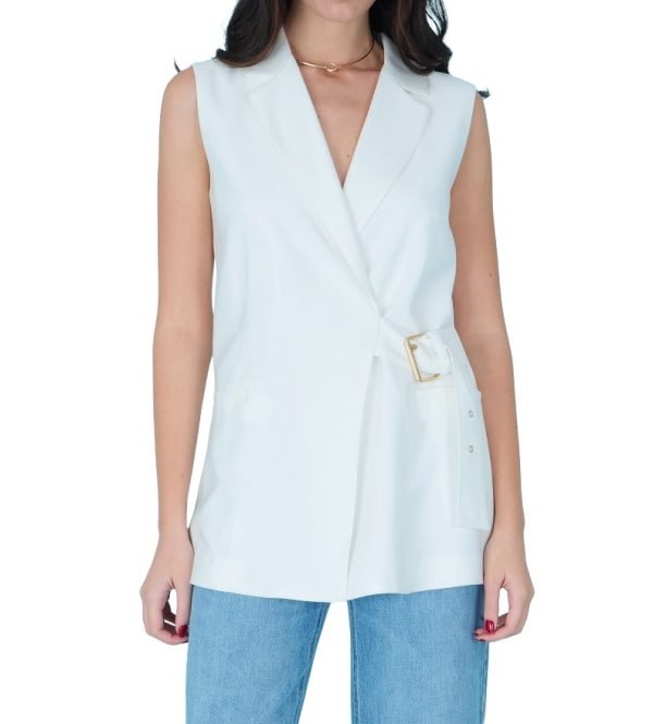 Gilet lungo in viscosa con fibbia in vita