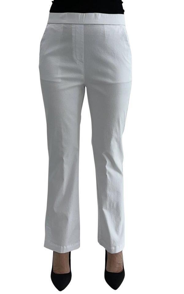 Pantalone in cotone elasticizzato taglio trombetta con dettaglio in strass