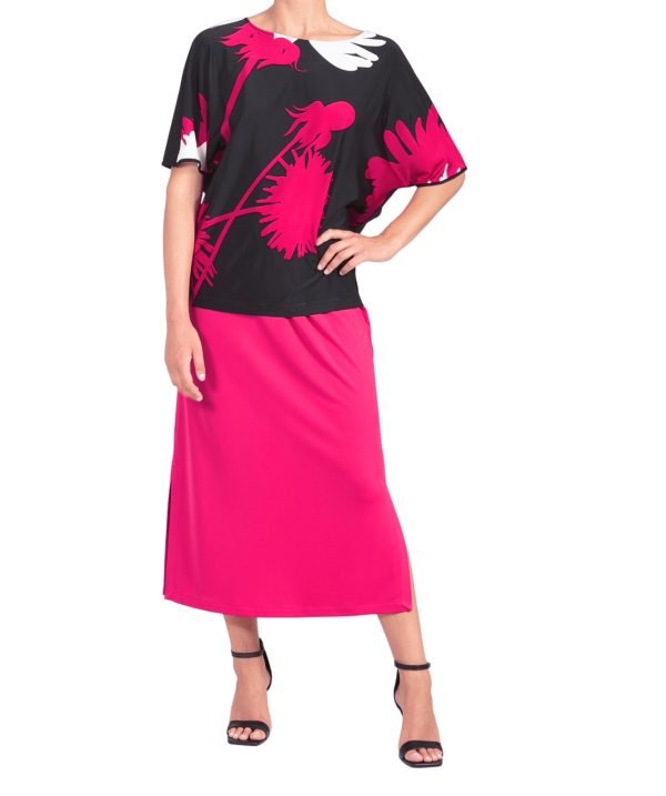 Blusa manica corta e collo tondo, fantasia con macchie di colore
