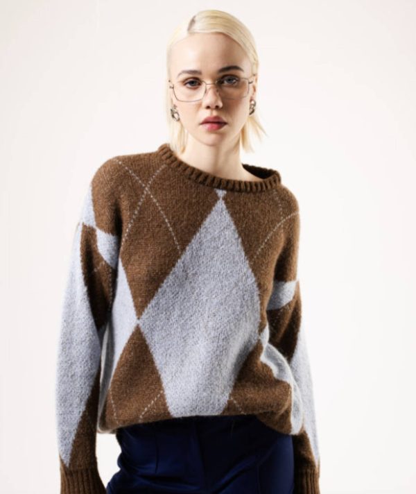 Maglione maxi fantasia a scacchi con filo di lurex morbido