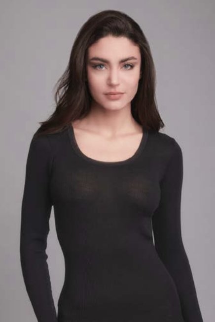 Maglia a maniche lunghe con scollo a u misto lana merino e seta e rifinitura collo e polsi in tulle