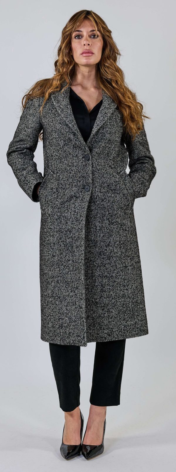 Cappotto in misto lana spigato a due bottoni taglio uomo