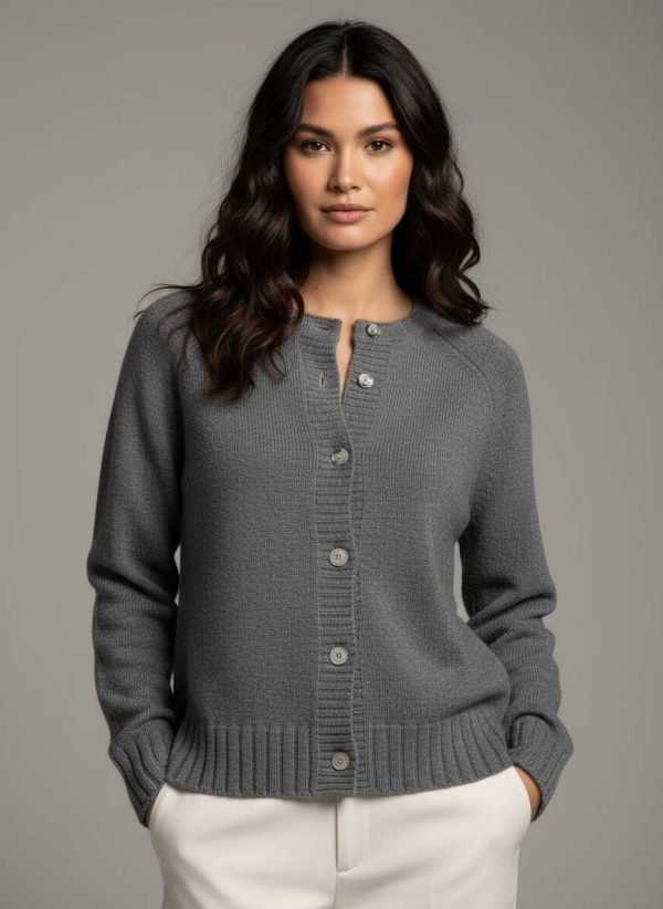 Cardigan in puro cachemire, con manica raglan e collo tondo