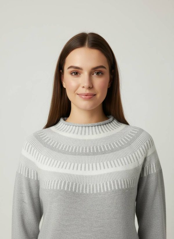 Maglione in pura lana gatto con lavorazione in contrasto