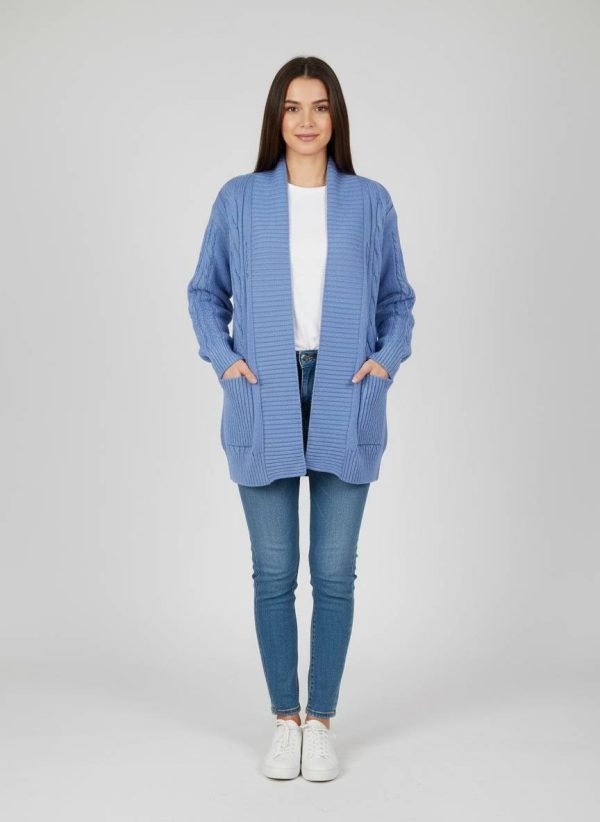 Giacca cardigan in pura lana biella con trecce