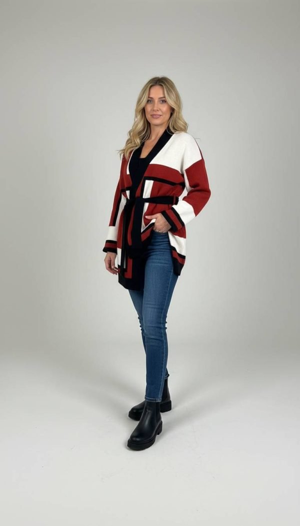 Cappotto cardigan over con cintola misto lana, realizzato in maglia stoffa spalla scesa