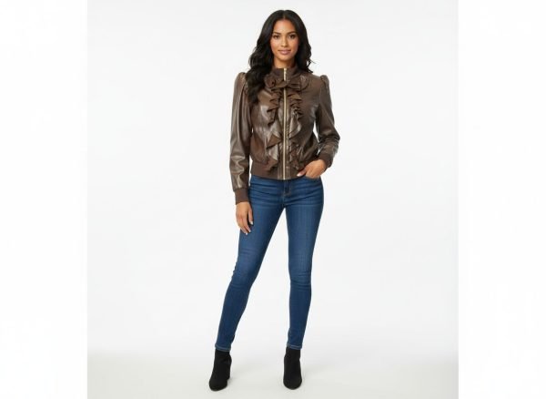 Giacca eco pelle con zip e rouches made in Italy