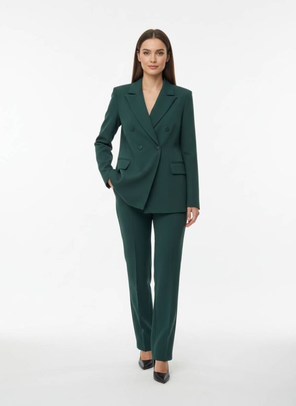 Tailleur elasticizzato giacca corta doppio petto pantalone con elastico dietro alla vita elasticizzato