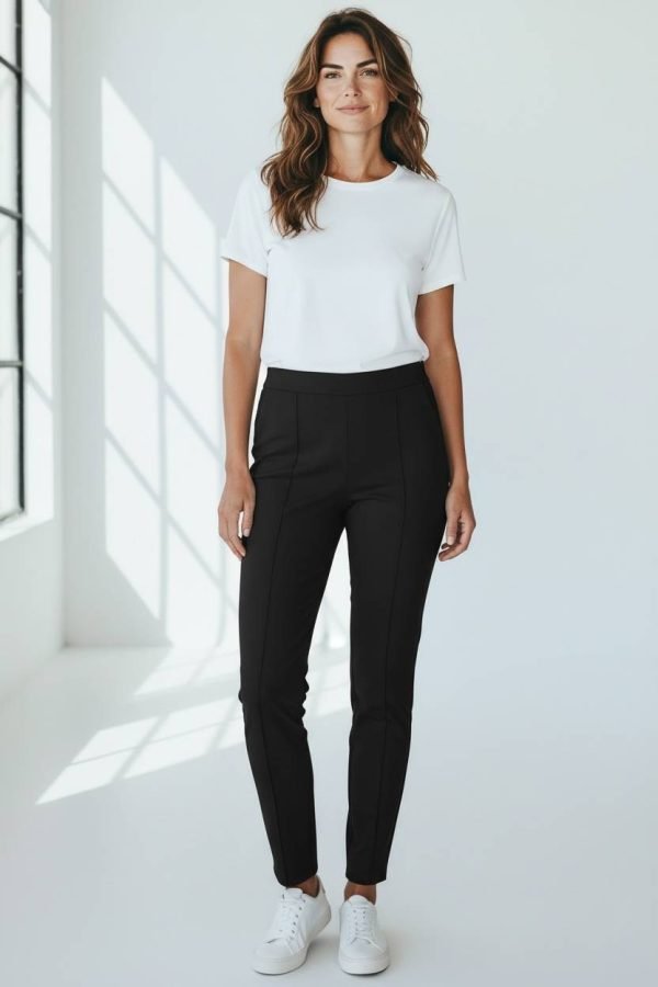 Pantalone invernale in punto milano con elastico pancia piatta