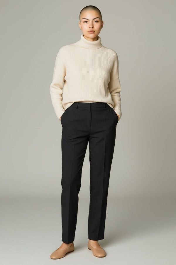 Pantalone nero vita alta classico con bottone elegante