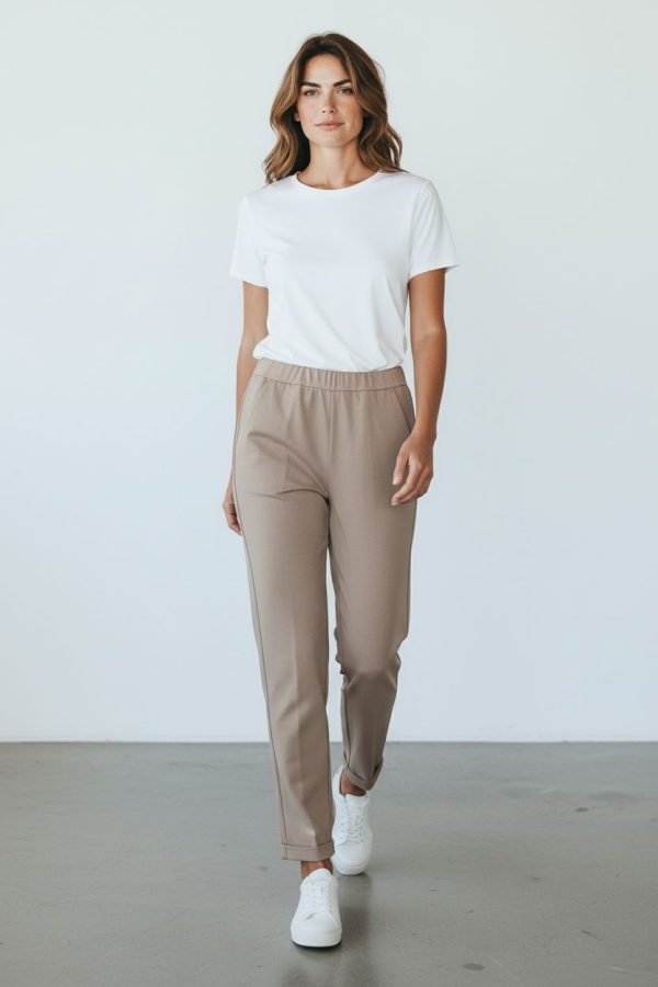 Pantalone a sigaretta elasticizzato Lea Bruni, elastico in vita, tasche a filo