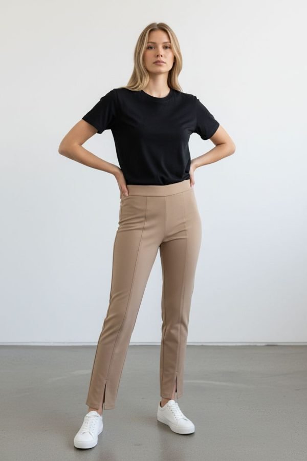 Pantalone elasticizzato Lea Bruni con spacco centrale sul fondo