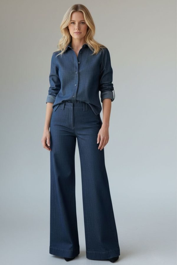Camicia di jeans con manica raglan, bottoni foderati