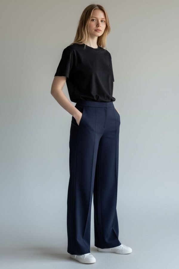 Pantalone palazzo in mista viscosa con elastico in vita