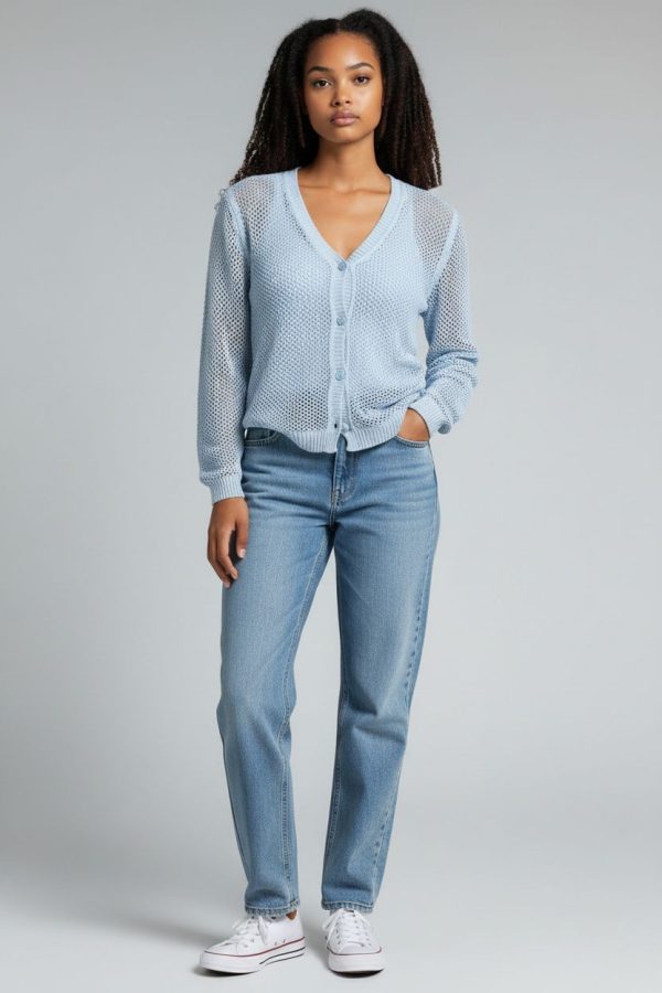 Cardigan sciallata punzonata in cotone e lurex