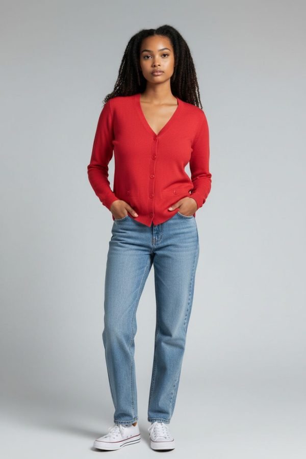 Cardigan sciallato in punto links, puro cotone, con finte tasche