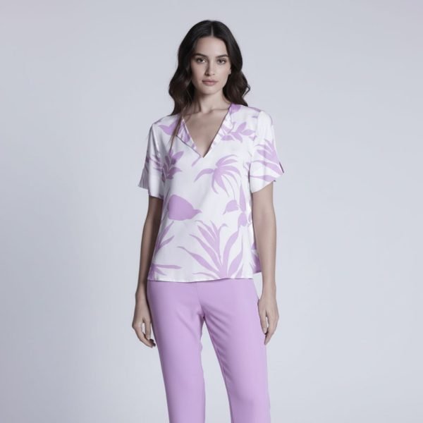 Blusa in raso di viscosa con scollo a V