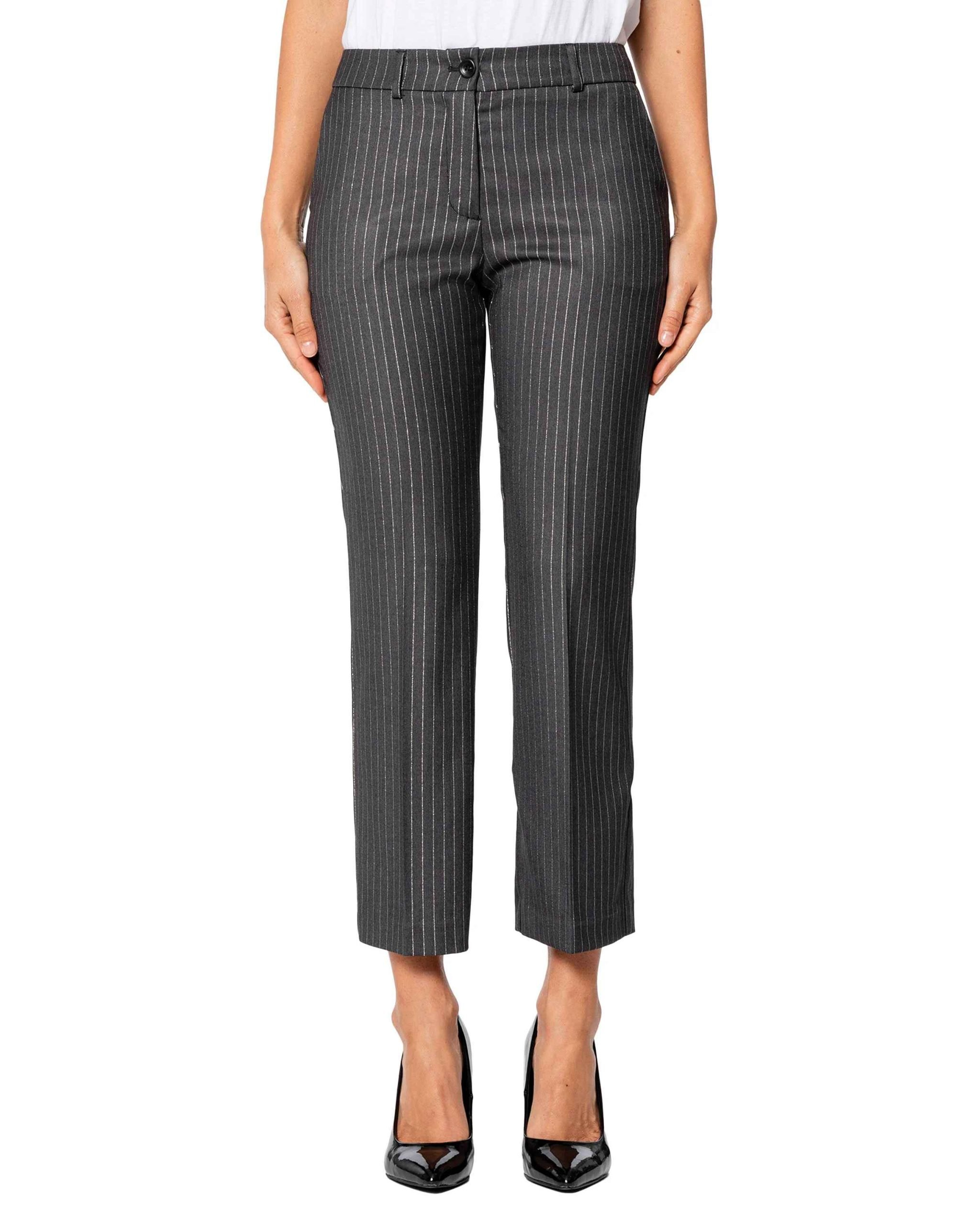 Pantalone gessato lurex su sfondo grigio antracite modello slim