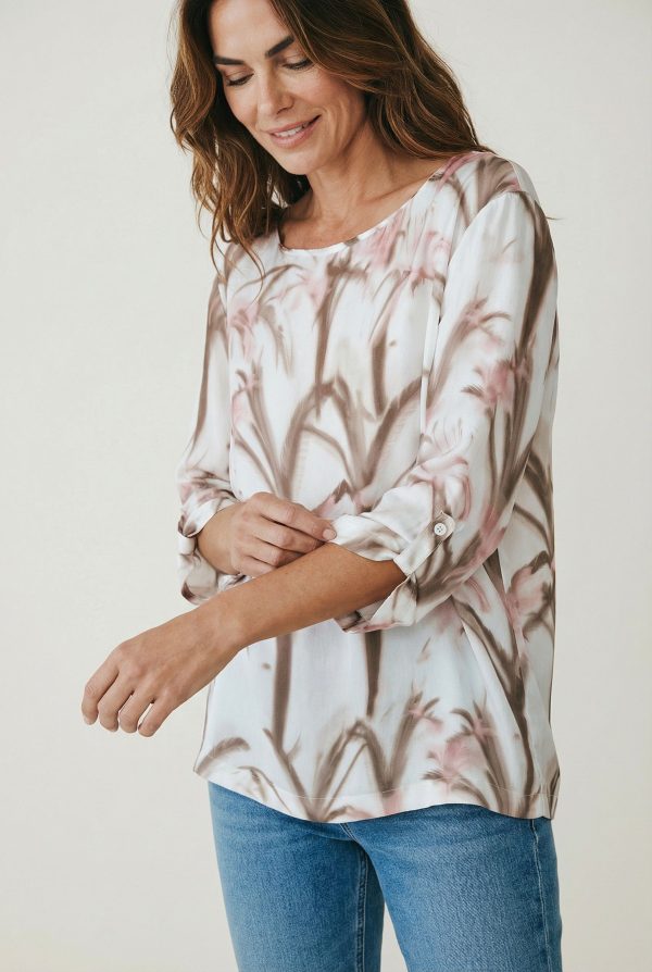 Blusa in viscosa, scollo tondo, manica a 3/4