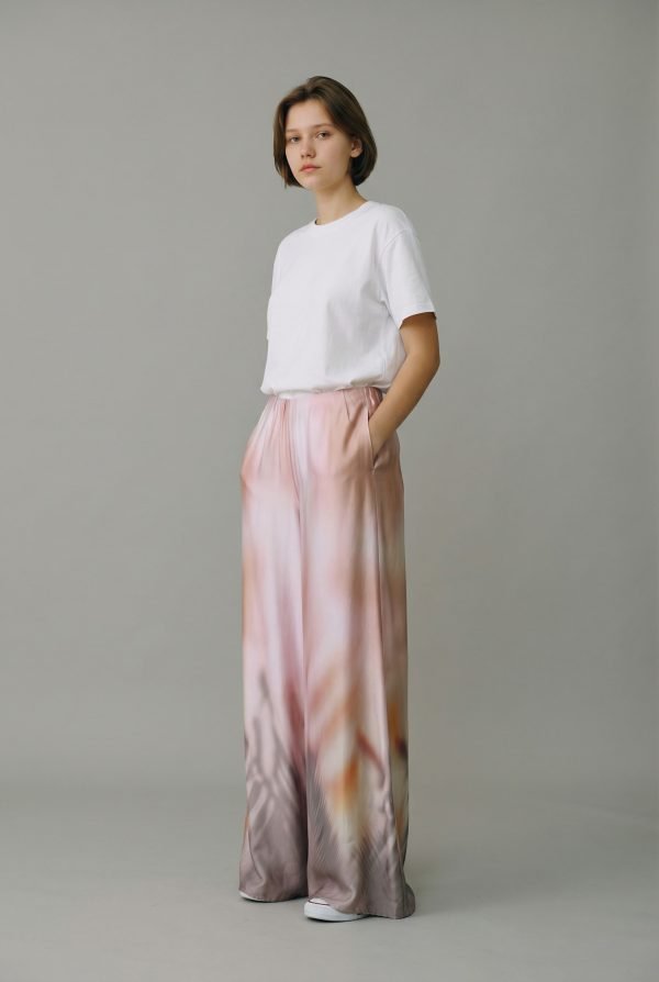 Pantalone in viscosa, modello palazzo ampio, elastico in vita