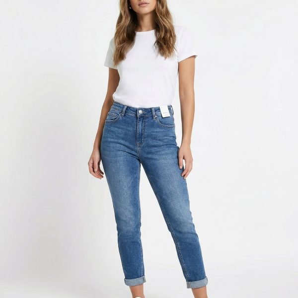 Jeans elasticizzati chiari skinny con rovescina sul fondo vita alta