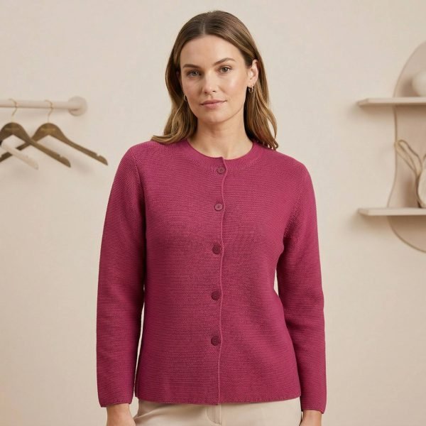 Cardigan con collo alla coreana realizzato in puro cotone chicco di riso