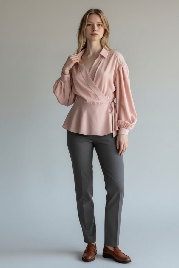 Camicia incrociata sul davanti in crepe di viscosa