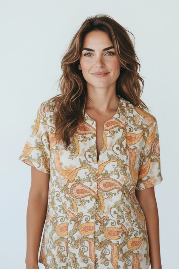Blusa in puro cotone, con fantasia cachemire