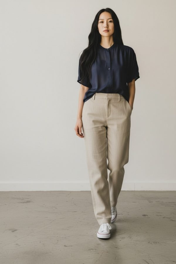 Blusa smanicata in chiffon, con coulisse in fondo
