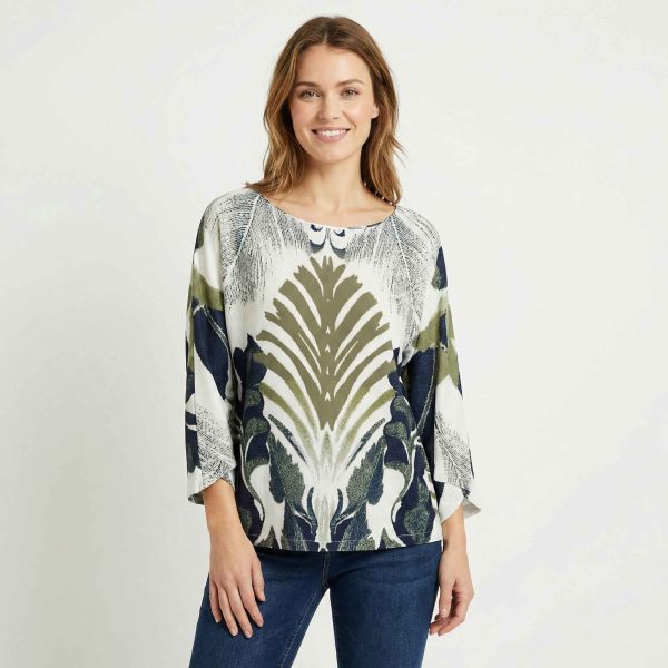 Blusa in viscosa, scollo tondo, manica a 3/4 con bottone