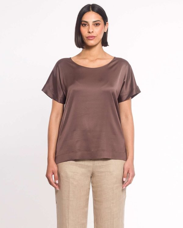 Blusa in pura viscosa mezza manica collo tondo con spacchetti laterali